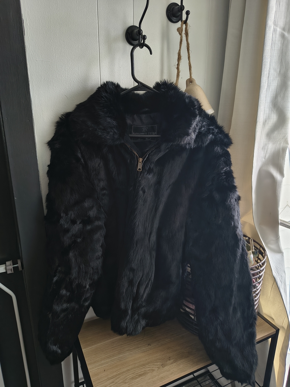 Women's Black 100% Full Rabbit Fur Teddy Jacket with Zip